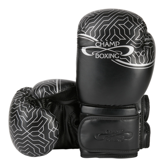 Gants de Boxe d'entrainement CHAMPBOXING Noir/Argent